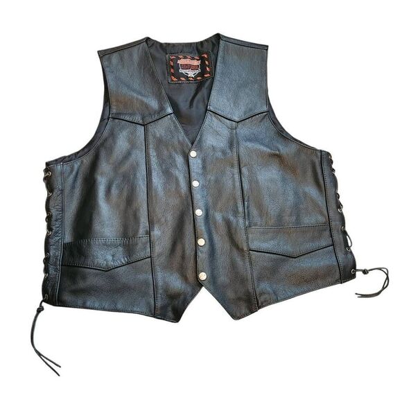 Vintage Vest Interstate Leather Motorcycle Mens XL Lace Sides Snap Button - Picture 2 of 5